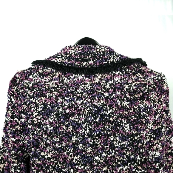 LAURA Petites Alpaca Wool Multi-colored Knit Bouclé Fringe Collard Cardigan Sz S - Picture 4 of 8